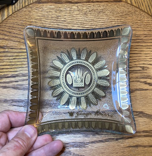 Vtg Georges Briard 5.5” Square Glass Tray Gold Signed Trinket/ashtray MCM - Picture 7 of 9