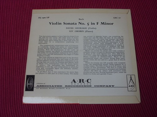 David Oistrakh & Lev Oborin: Bach  Violin   Rare  UK    1963   ARC 20  7" - Picture 4 of 4