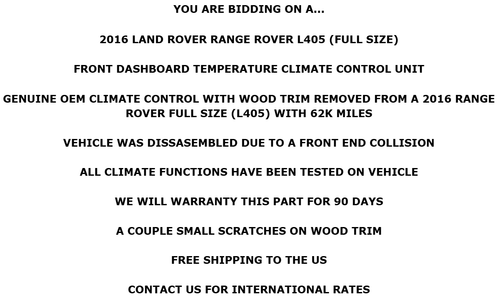 2016 Land Rover Range Rover L405 Temperature Climate Control OEM W/Warranty Nice - Picture 2 of 7