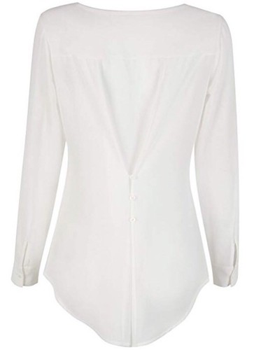 NEW Choies Women's White V-Neck Button Detail Dip Back Solid Blouse Top Size 12 - Picture 3 of 6