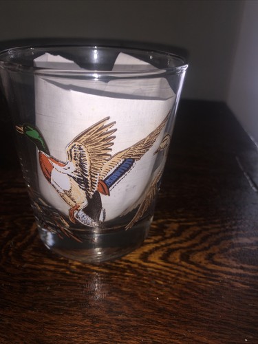 1 - MCM Vintage Mallard Duck Drinking Glass 4” Low Ball Clear with Cattails - Bild 4 von 6