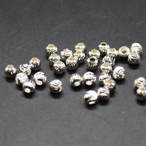 Sterling Silver Beads - 50 PCS - Diamond Cut Round Bead - 3mm, Italian 925 - Picture 3 of 13