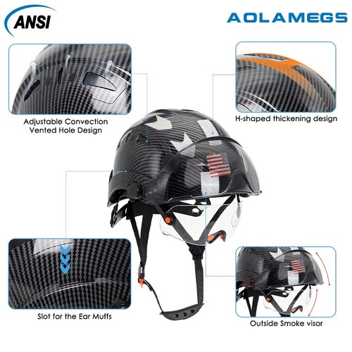 Cappello duro da costruzione con visiera paraorecchini incorporati occhiali adesivi riflettenti - Foto 4 di 8