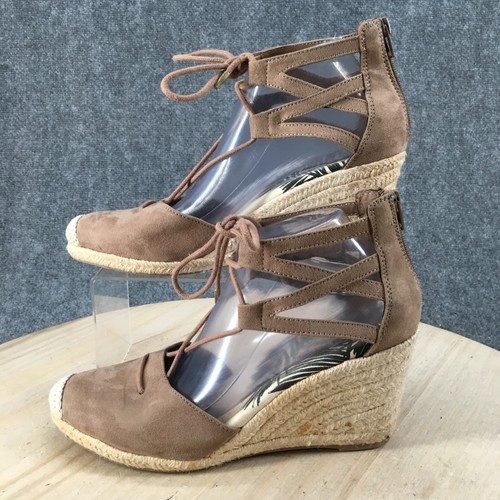 DV Dolce Vita Sandals Womens 10 D Orsay Espadrille Beige Fabric Back Zip Lace Up - Picture 2 of 18