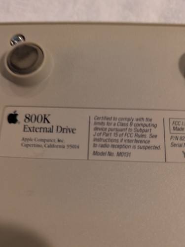 Apple Macintosh 800K 3.5" External Floppy Drive M0131 Vintage - Photo 5/6