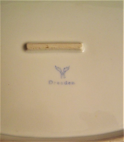 Dresdner flache ovale Schale handbemalt um 1890 - Bild 4 von 4