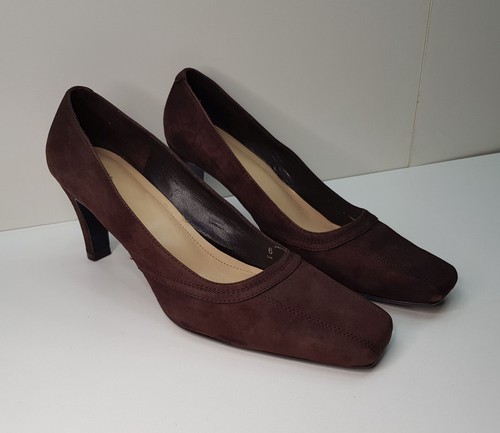 M&S SIZE 6UK EUR39.5 WOMENS BROWN SUEDE LEATHER SLIP ON HIGH HEELED COURT SHOES - Picture 16 of 24