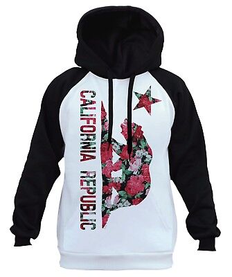 Interstate Apparel Mens American Cali Bear Flag Black Pullover Hoodie Sweater Black
