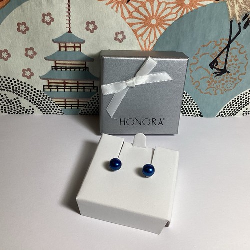 HONORA DK BLUE CULTURED PEARL STUD EARRINGS STAINLESS STEEL GIFT BOX HAPPY BACKS - Picture 4 of 8