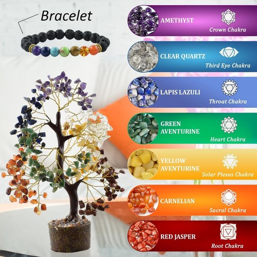 Kit de árbol de cristal curativo de siete chakras - Pulsera, 2 collares y bonsáis para regalos - Imagen 2 de 7