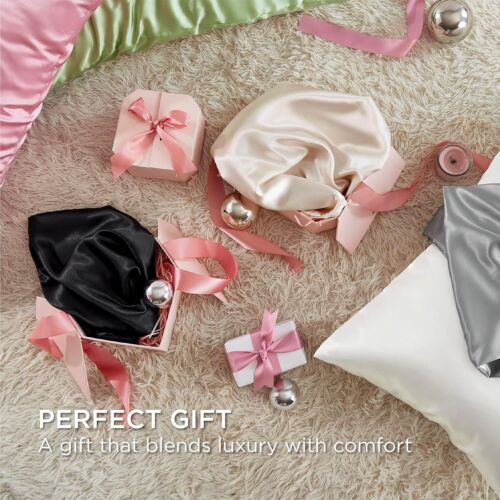 Grey Satin Pillow Cases Standard Size Zipper 2 Pk Gifts for Women Men, 20X26 In - Picture 6 of 11