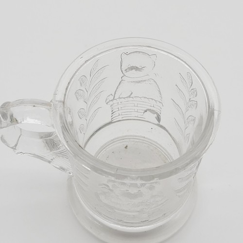 Vintage Mosser Clear Glass Child's Cup Mug Animals Cat Dog Leaves - Picture 3 of 9