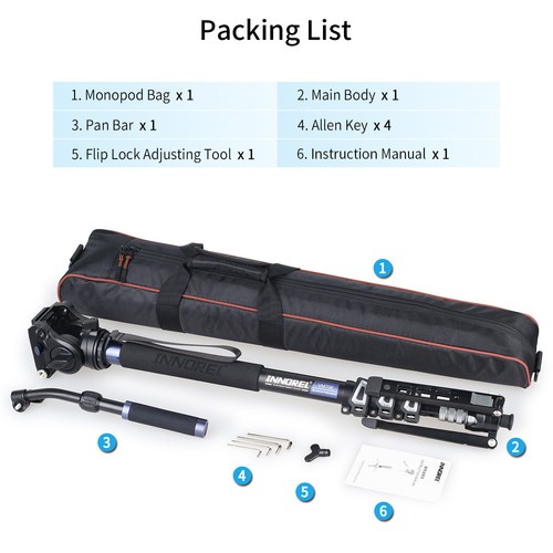 Professional Video Monopod Kit-INNOREL VM70K including CNC Aluminum Fluid Head - Picture 25 of 27