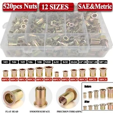 520PCS Zinc Steel Rivet Nut Rivnut Insert Nutsert Kit SAE&Metric Threaded Rivets