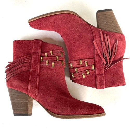 Frye Reed suede fringe stud bootie ruby 6 Western Taylor Swift Rare - Picture 4 of 11