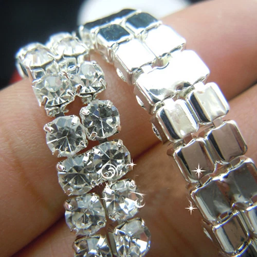 Fashion SS16 Clear Rhinestone 2-Row Close Chain Trims Silver x 1 yard - Picture 7 of 11