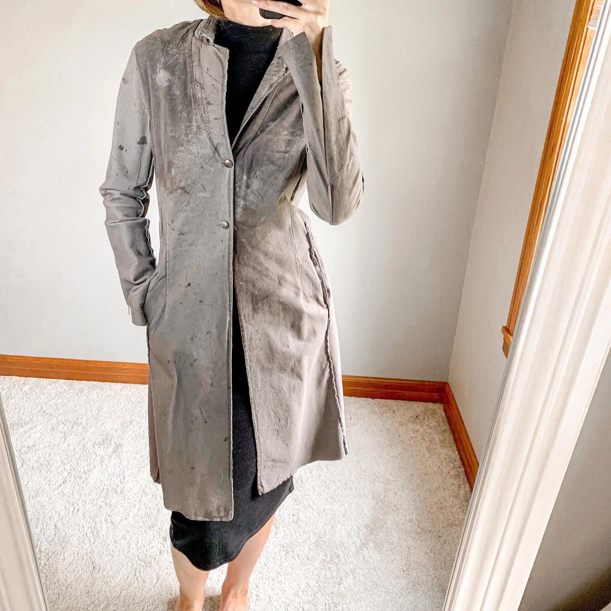 The Hazel Brown Collection Leather Distressed Trench Coat Size 3