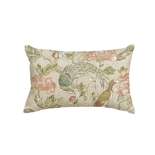 Chinoiserie Flowers Birds Light Green Throw Pillow Cover, Cushion 12" x 20" - Bild 1 von 7