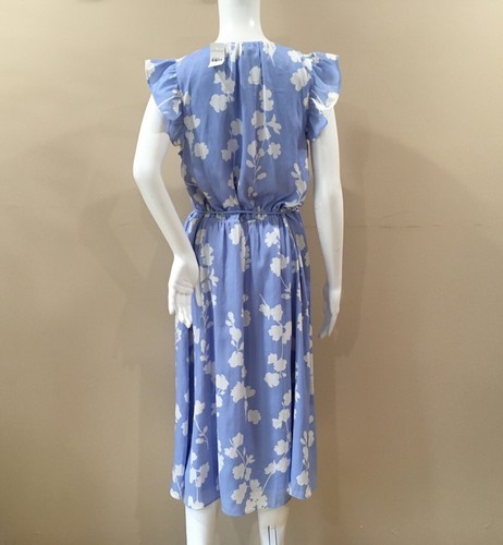 NEW Ann Taylor Womens 6 Floral Flutter Sleeve Wrap Dress in Windswept Blue - Picture 2 of 8