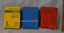 Great Lot 3 ea French German Turkish English Vintage Dictionaries Pocket Size!