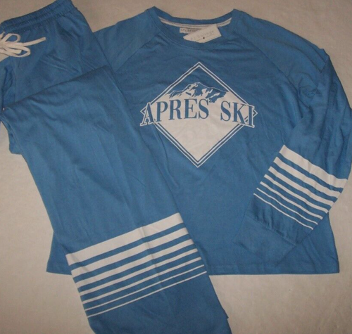NWT PJ Salvage Blue/White APRES SKI Cotton/Rayon Jersey Knit Pajama/Lounge Set M - Afbeelding 4 van 7