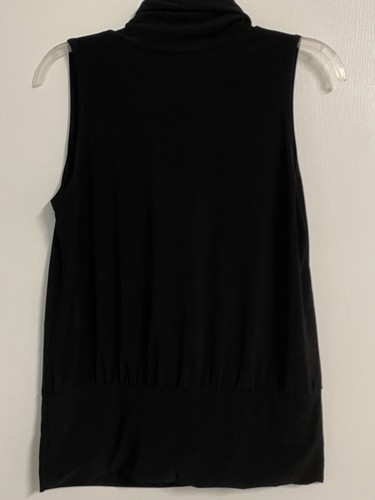 Womens Jason Maxwell Black Sleeveless Business Casual Blouse Top Shirt Neck Tie - Picture 2 of 7