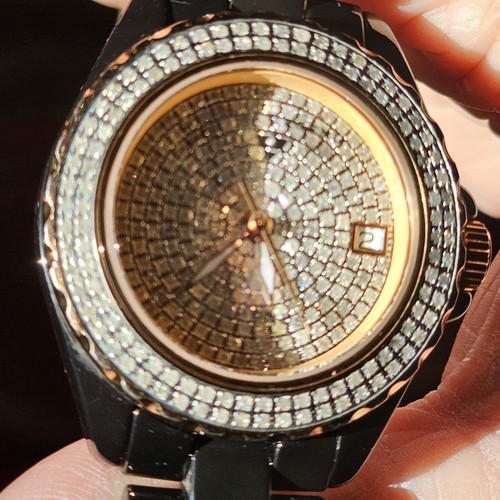 Swiss Legend Karamica Diamond Dial & Bezel Black Band 39mm Watch Rare - Picture 5 of 9