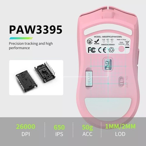 DELUX M800PRO Wireless Gaming Mouse (Pink) - Picture 2 of 8
