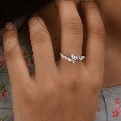 0.75 Karat Echt Si Klarheit H Farbe Marquise Diamantring 14k Weiss Gold Damen - Bild 1 von 4