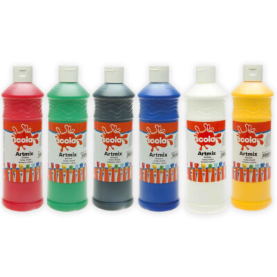 6 x 600 ml Scola Artmix Fertiggemischt Posterfarbe sortiert Kinder abwaschbar Farbe