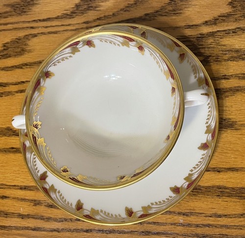 Lenox ESSEX MAROON Cream Soup Bowl & Saucer Double Handle Ivory 0351R Cream - Picture 2 of 8