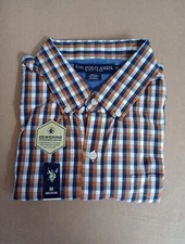 U S. Polo ASSN Men's Woven Shirt Long Sleeve Button Down Size M Caramel Cafe 