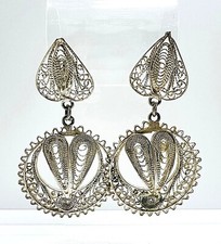 Antik Filigrane Vintage-Ohrringe Silber Handarbeit Rund Tropfenform
