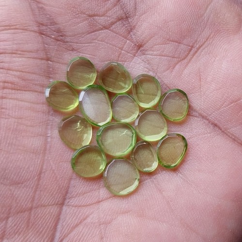 17 Kt 6,5x7 bis 7x9,5 mm Natur Glatt Flach Grün Farbe Peridot Scheibe 14 Stck. Posten - Bild 7 von 24
