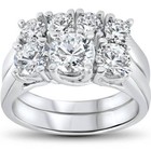3-Stone Matching Band 14k White Gold 3 ct Diamond Engagement Wedding Ring Set