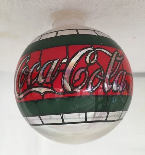 Vtg Coke Coca Cola Light Covers Christmas Ornaments w/ original box Stain Glass