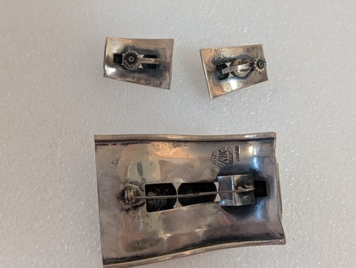 Vtg Mexico RLM 925 Sterling Silver Brooch Screwback Earrings Jewelry Set Modern - Picture 8 of 14