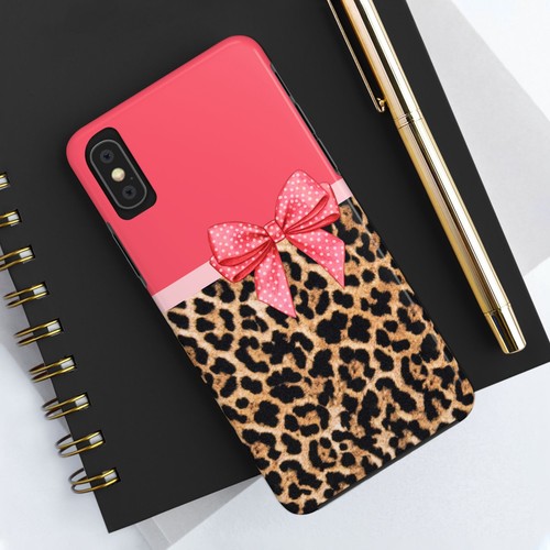 Pink, Brown Leopard Print & Polka Dot Bow Tough Phone Case Iphone Samsung Galaxy - Picture 89 of 108