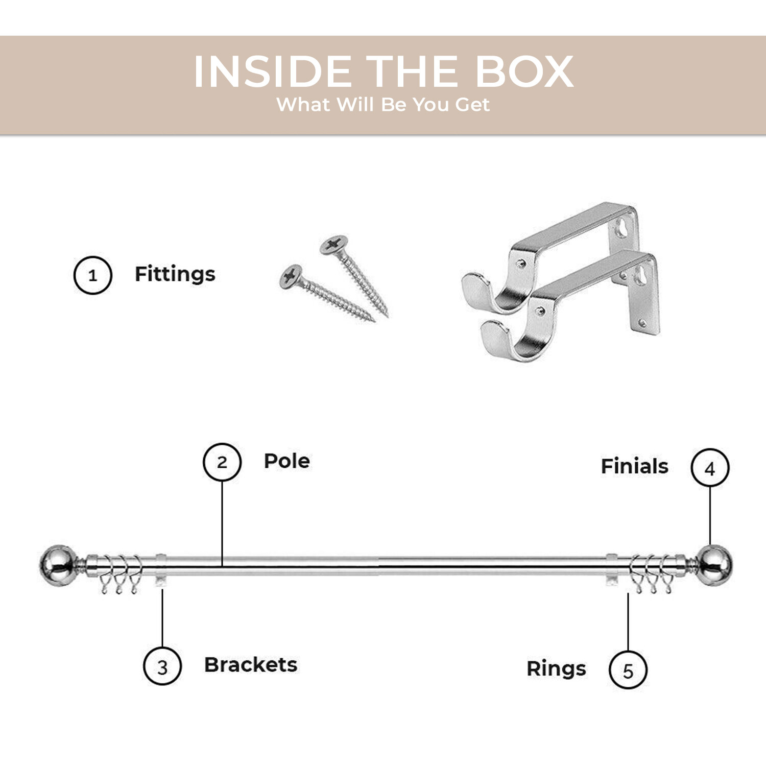Metal Curtain Pole Extendable 28mm Curtain Rod Set W Finials Rings Rod Fittings - Picture 29 of 37