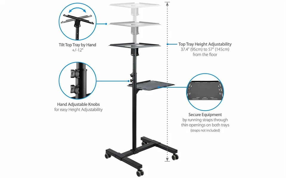 PTS08 Mobile Projector Stand/Height Adjustable Trolley w/ Laptop Shelf - Image 3 of 4