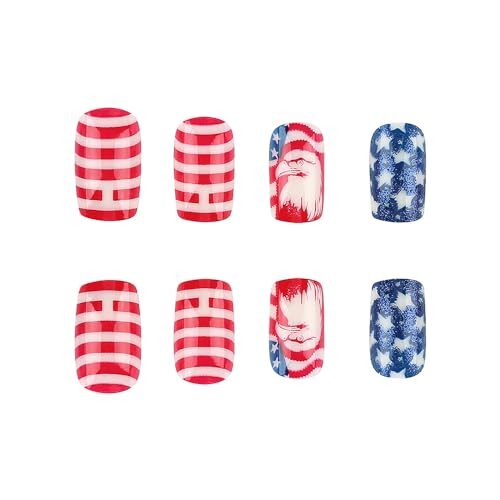 4th of July Press on Nails Medium Square Fake Nails Patriotic Glue Pattern 12 - Picture 3 of 7