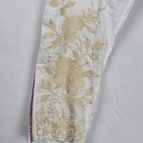 Pantalones Johnny Was Lino Elegantes Blancos Bordados Diseño Floral Talla Pequeña - Imagen 2 de 11