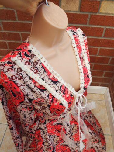 BOOHOO PINK BLACK PAISLEY FLORAL LONG SLEEVE LACE TRIM WINTER SKATER DRESS 8 S - Picture 8 of 10
