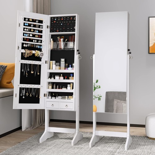 Lockable 360° Swivel Jewelry Cabinet Mirror Storage Organizer Free Standing UK - Picture 10 of 45