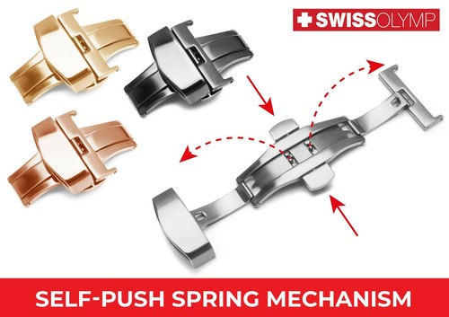 Für JUNGHANS Uhr Faltschließe Butterfly Schließe Leder Kautschuk Armband Band - Bild 1 von 11