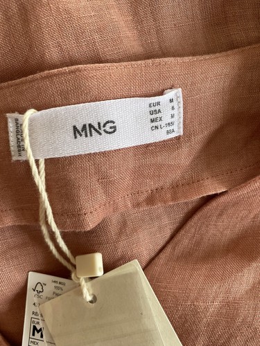 NEW MANGO PUFF SLEEVE 100%  LINEN PINK LONG BUTTON DOWN DRESS M - Bild 10 von 10