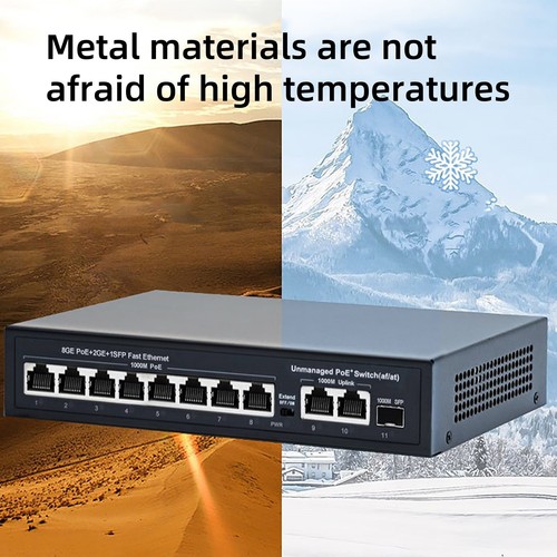 10 Port Gigabit PoE Switch +2-Uplinks RJ45 1000Mbps Metal Housing IEEE802.3af/at - Picture 8 of 11