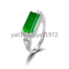Certified Grade A Natural Green Burma Jade jadeite S925 Silver Fashion Ring