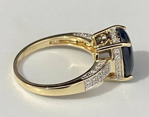 9K Yellow Gold W/ Star Sapphire & 0.25CT Diamond Ring Size P - 7 3/4 - Picture 5 of 10