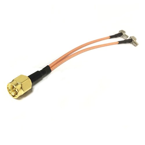 1PC SMA Male to 2x TS9 Plug RA Y type Splitter RG316 Coax Cable 15cm 6" NEW - Afbeelding 1 van 4
